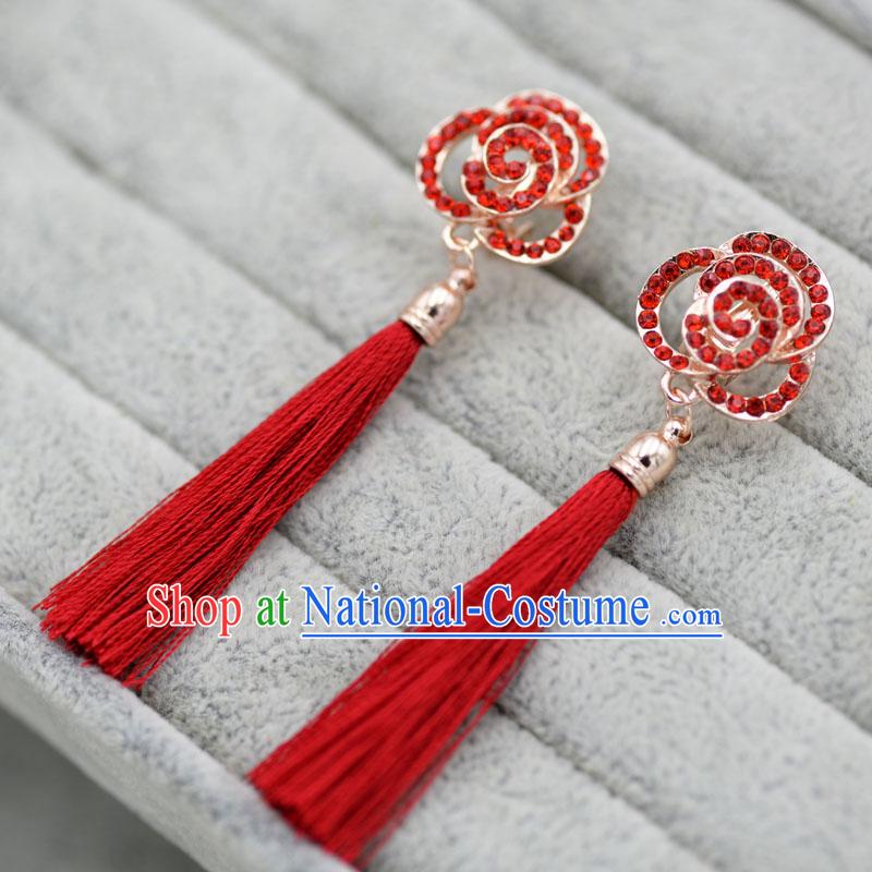 Chinese Ancient Style Accessories, Earrings, Hanfu Xiuhe Suit Wedding Bride Crystal Earrings for Women