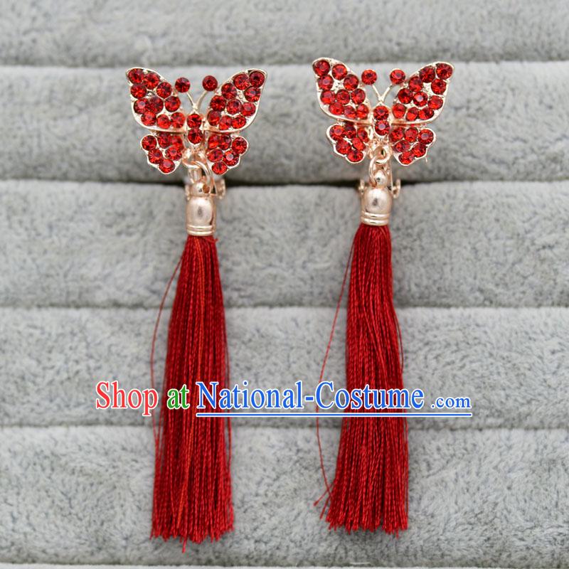 Chinese Ancient Style Accessories, Earrings, Hanfu Xiuhe Suit Wedding Bride Crystal Earrings for Women