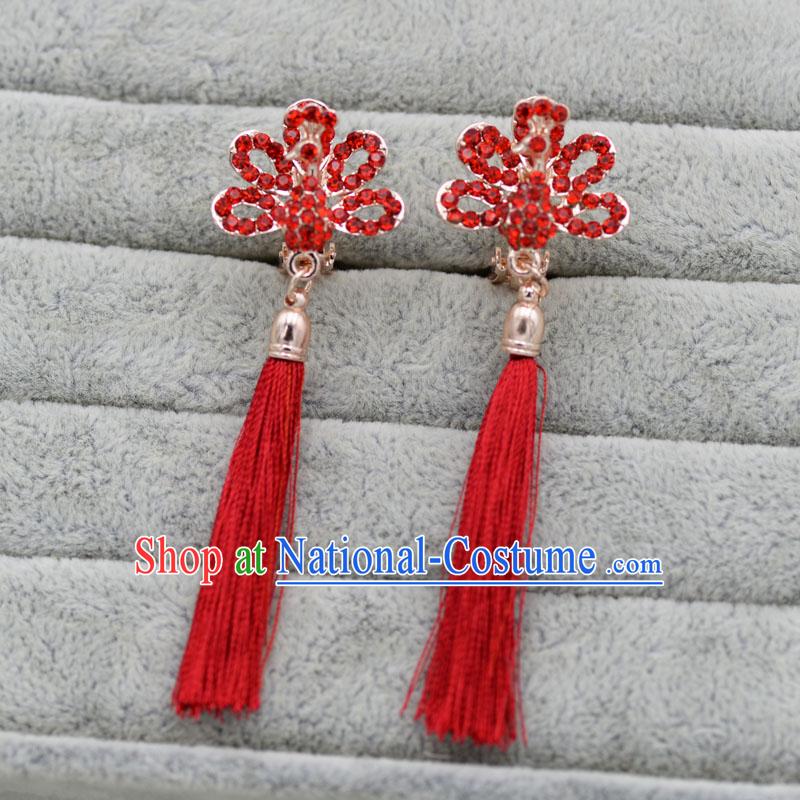 Chinese Ancient Style Accessories, Earrings, Hanfu Xiuhe Suit Wedding Bride Crystal Earrings for Women