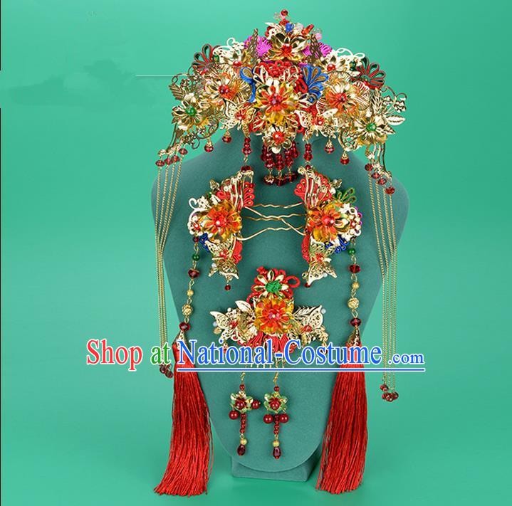 Chinese Ancient Style Hair Jewelry Accessories, Hairpins, Princess Hanfu Xiuhe Suit Wedding Bride Hair Accessories Set for Women