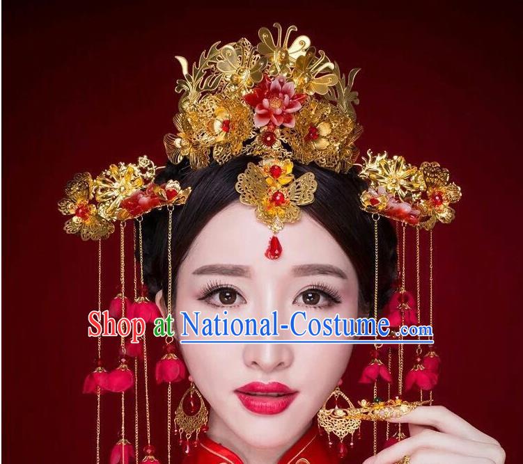 Chinese Ancient Style Hair Jewelry Accessories, Hairpins, Princess Hanfu Xiuhe Suit Wedding Bride Hair Accessories Set for Women