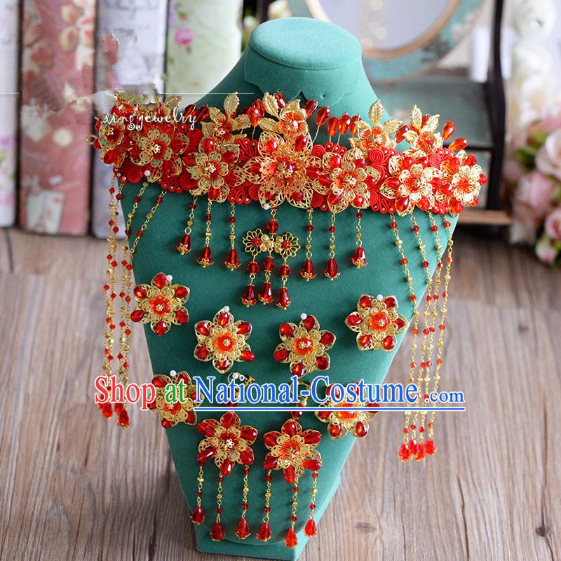 Chinese Ancient Style Hair Jewelry Accessories, Hairpins, Princess Hanfu Xiuhe Suit Wedding Bride Hair Accessories Set for Women