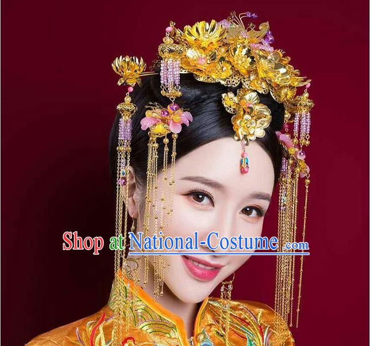 Chinese Ancient Style Hair Jewelry Accessories, Hairpins, Princess Hanfu Xiuhe Suit Wedding Bride Hair Accessories Set for Women