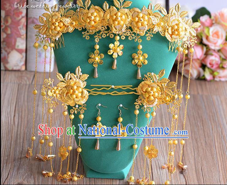 Chinese Ancient Style Hair Jewelry Accessories, Hairpins, Princess Hanfu Xiuhe Suit Wedding Bride Hair Accessories Set for Women