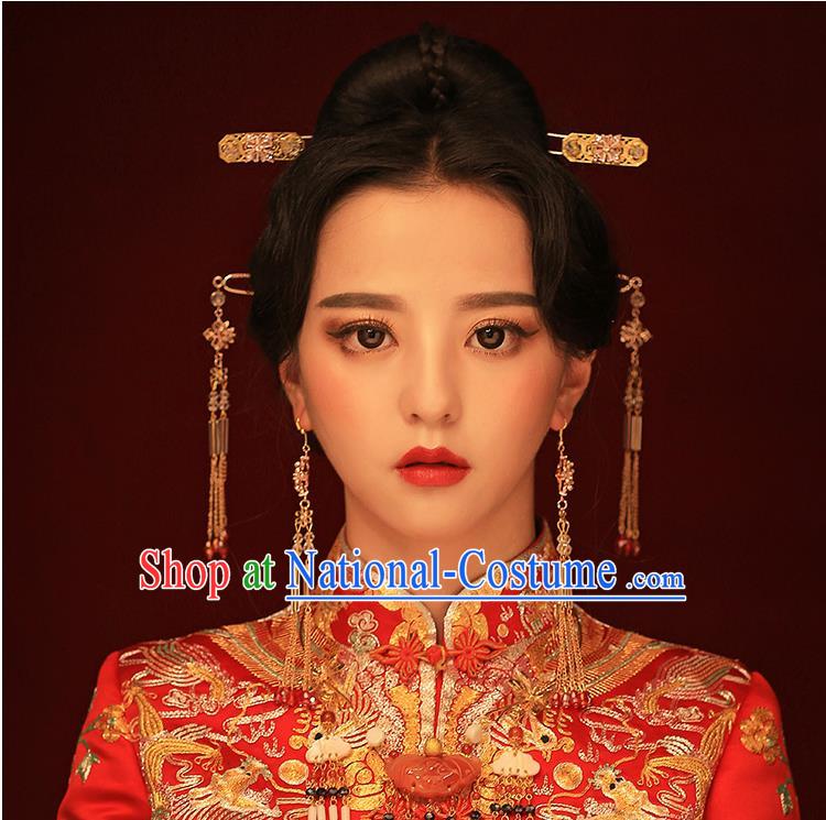 Chinese Ancient Style Hair Jewelry Accessories, Hairpins, Princess Hanfu Xiuhe Suit Wedding Bride Hair Accessories Set for Women