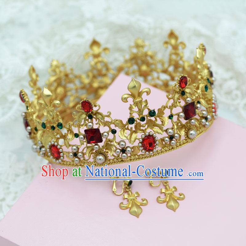 Traditional Jewelry Accessories, Princess Bride Royal Crown, Wedding Hair Accessories, Baroco Style Crystal Headwear and Earrings for Women