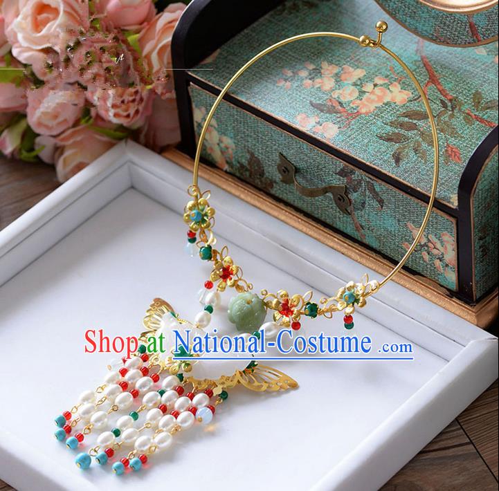 Chinese Ancient Style Jewelry Accessories, Traditional Necklaces, Princess Hanfu Xiuhe Suit Wedding Bride Necklace, Pearl Necklace Women