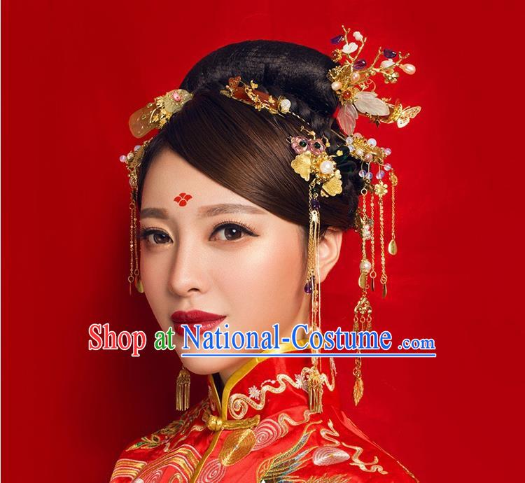 Chinese Ancient Style Hair Jewelry Accessories, Hairpins, Princess Hanfu Xiuhe Suit Wedding Bride Hair Accessories, Headwear Set for Women