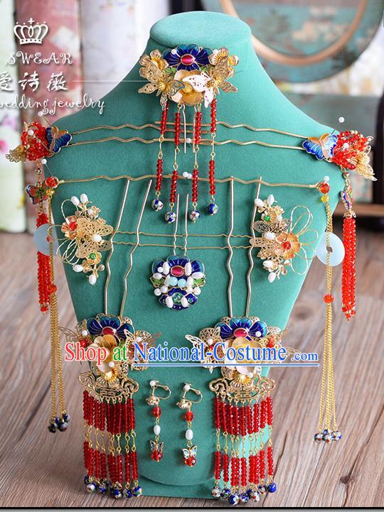 Chinese Ancient Style Hair Jewelry Accessories, Hairpins, Princess Hanfu Xiuhe Suit Wedding Bride Hair Accessories, Headwear Set for Women