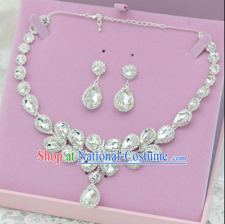 Traditional Wedding Jewelry Accessories, Palace Princess Bride Accessories, Engagement Necklaces, Wedding Earring, Baroco Style Crystal Necklace Set for Women