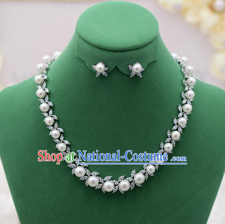 Traditional Wedding Jewelry Accessories, Palace Princess Bride Accessories, Engagement Necklaces, Wedding Earring, Baroco Style Pearl Necklace Set for Women