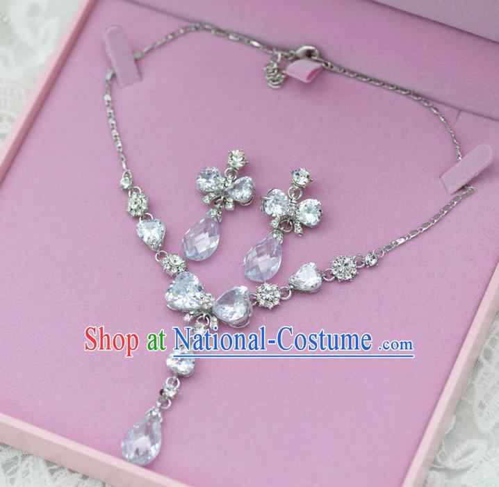 Traditional Wedding Jewelry Accessories, Palace Princess Bride Accessories, Engagement Necklaces, Wedding Earring, Baroco Style Crystal Zircon Necklace Set for Women