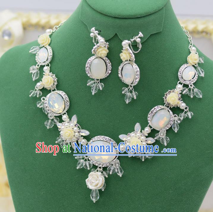 Traditional Wedding Jewelry Accessories, Palace Princess Bride Accessories, Engagement Necklaces, Wedding Earring, Baroco Style Crystal Opal Necklace Set for Women