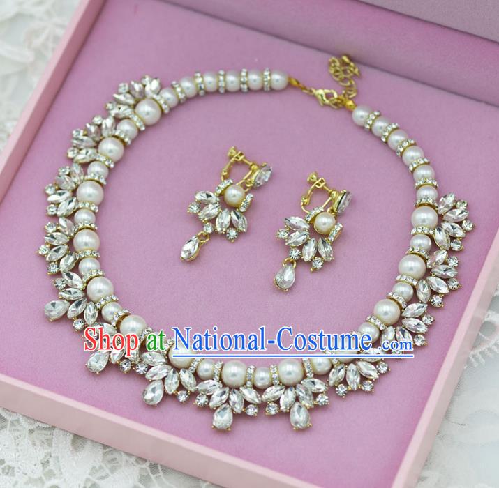 Traditional Wedding Jewelry Accessories, Palace Princess Bride Accessories, Engagement Necklaces, Wedding Earring, Baroco Style Pearl Crystal Necklace Set for Women