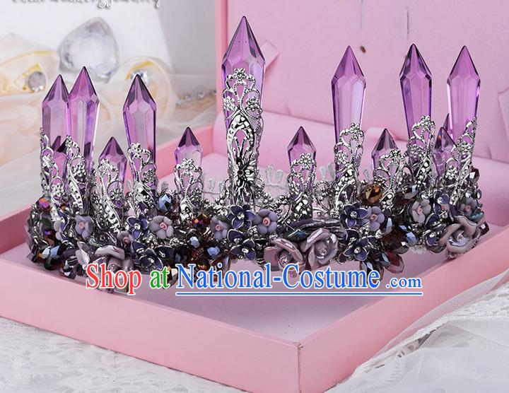 Traditional Jewelry Accessories, Palace Princess Bride Royal Crown, Engagement Royal Crown, Wedding Hair Accessories, Baroco Style Crystal Amethyst Headwear for Women