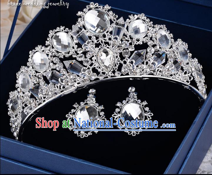 Traditional Jewelry Accessories, Palace Princess Bride Royal Crown, Engagement Royal Earrings, Wedding Accessories, Baroco Style Crystal Headwear for Women