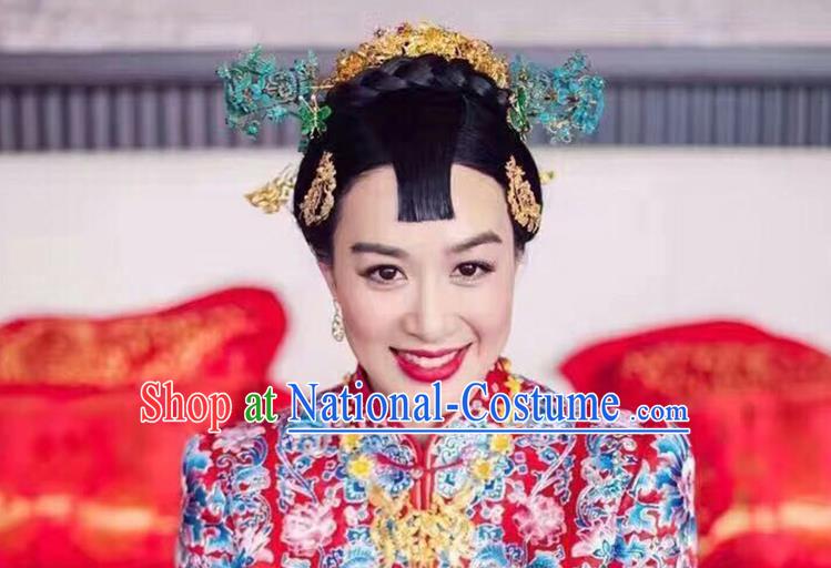 Chinese Ancient Style Hair Jewelry Accessories, Hairpins, Hanfu Xiuhe Suits Wedding Bride Headwear, Headdress, Imperial Empress Handmade Phoenix Hair Fascinators for Women