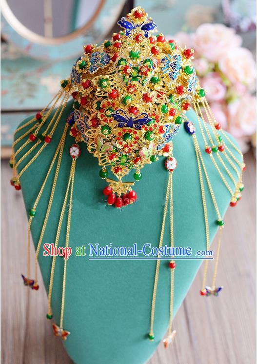 Chinese Ancient Style Hair Jewelry Accessories, Hairpins, Hanfu Xiuhe Suits Wedding Bride Headwear, Traditional China Cloisonn Headdress, Imperial Empress Handmade Phoenix Hair Fascinators for Women