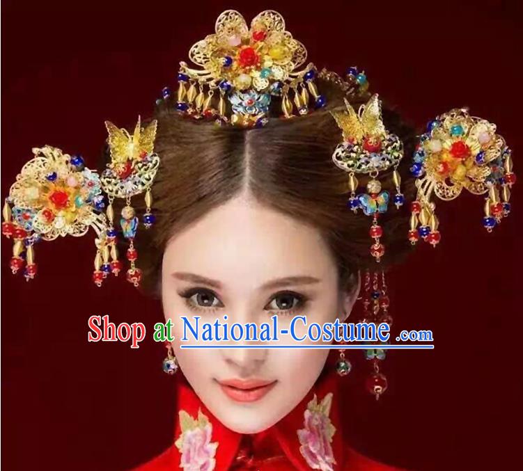 Chinese Ancient Style Hair Jewelry Accessories, Hairpins, Hanfu Xiuhe Suits Wedding Bride Headwear, Traditional China Cloisonn Headdress, Imperial Empress Handmade Hair Fascinators for Women