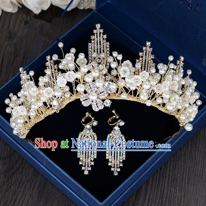 Traditional Jewelry Accessories, Palace Princess Bride Royal Crown, Engagement Royal Crown, Wedding Accessories Earring, Baroco Style Crystal Headwear and Earrings Set for Women