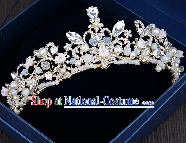 Traditional Jewelry Accessories, Palace Princess Bride Royal Crown, Imperial Royal Crown, Wedding Hair Accessories, Baroco Style Crystal Flowers Headwear for Women