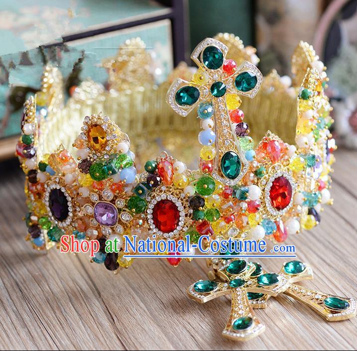 Traditional Jewelry Accessories, Palace Princess Bride Royal Crown, Imperial Royal Crown, Wedding Hair Accessories, Baroco Style Crystal Headwear for Women