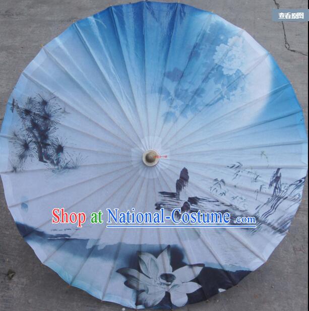 Chinese Classic Handmade Oiled Paper Umbrella Parasol Sunshade Moon Chrysanthemum