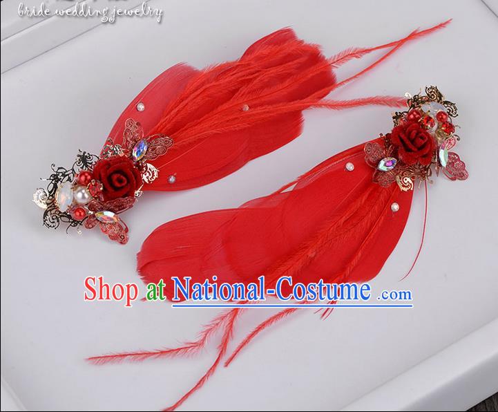 Traditional Jewelry Accessories, Princess Hair Accessories, Bride Wedding Hair Accessories, Headwear, Baroco Style Feather Hair Claw for Women