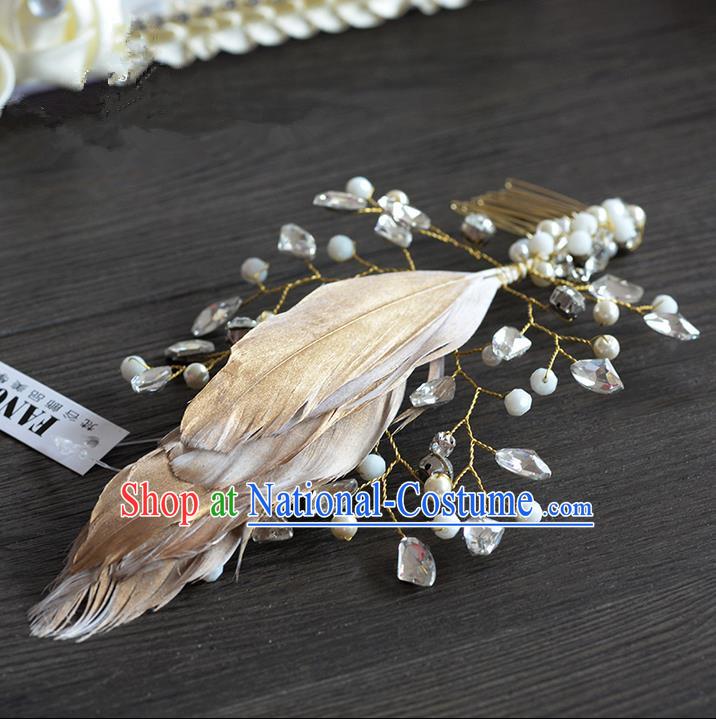 Traditional Jewelry Accessories, Princess Hair Accessories, Bride Wedding Hair Accessories, Headwear, Baroco Style Crystal Feather Hair Claw for Women