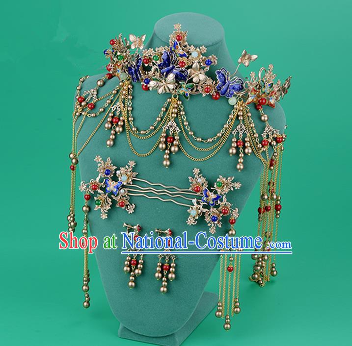 Chinese Ancient Style Hair Jewelry Accessories, Hairpins, Hanfu Xiuhe Suits Wedding Bride Headwear, Cloisonn Headdress, Imperial Empress Handmade Hair Fascinators for Women