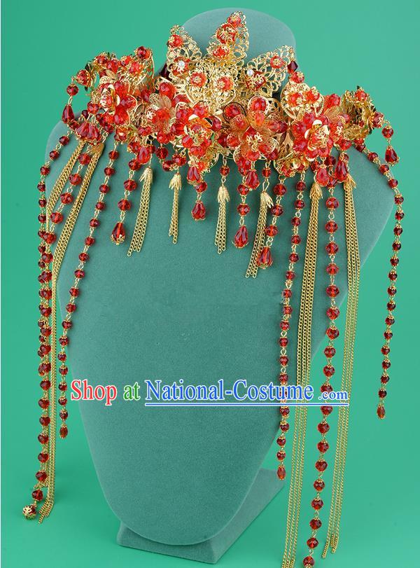 Chinese Ancient Style Hair Jewelry Accessories, Hairpins, Hanfu Xiuhe Suits Wedding Bride Headwear, Headdress, Imperial Empress Handmade Hair Fascinators for Women