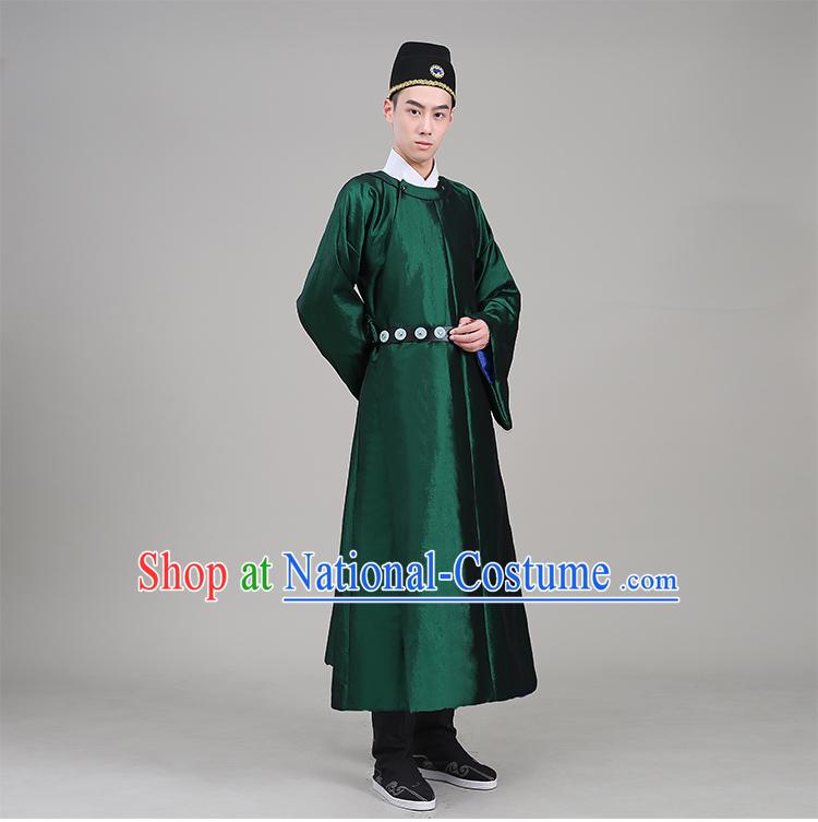 Tang Dynasty robes Traditional Regular Robe Tang Suit Cotton and linen Round Collar Round Neck attach collar Costume stage clothes Show Green