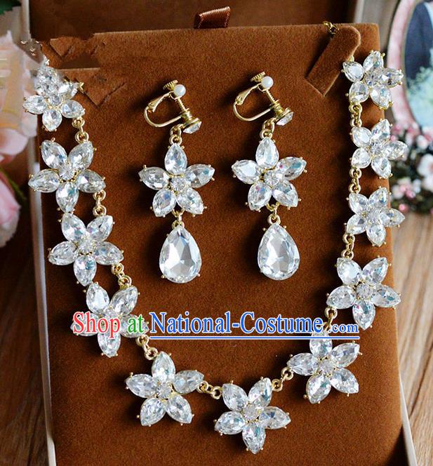 Traditional Jewelry Accessories, Palace Princess Wedding Accessories, Baroco Style Crystal Earrings and Necklace Set for Women