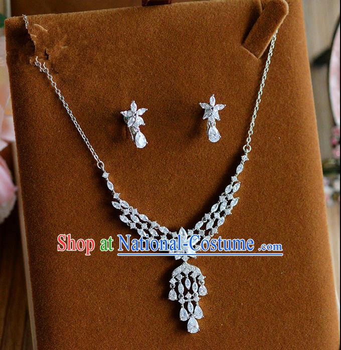 Traditional Jewelry Accessories, Palace Princess Wedding Accessories, Baroco Style Crystal Zircon Earrings and Necklace Set for Women