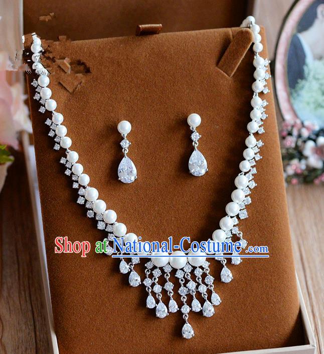 Traditional Jewelry Accessories, Palace Princess Wedding Accessories, Baroco Style Crystal Zircon Earrings and Necklace Set for Women