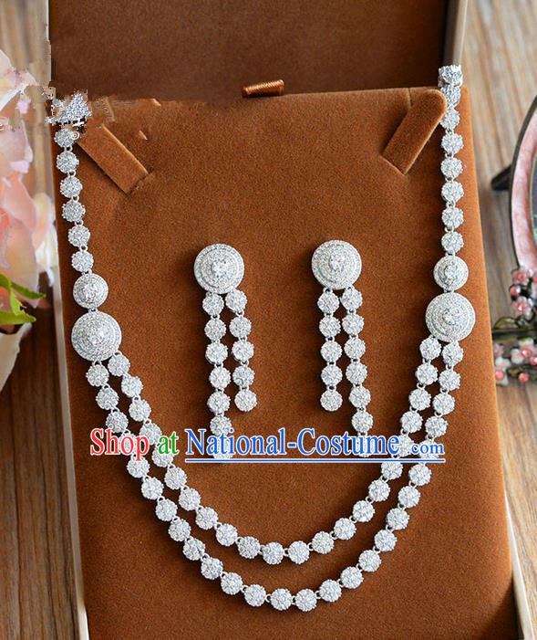 Traditional Jewelry Accessories, Palace Princess Wedding Accessories, Baroco Style Crystal Zircon Earrings and Necklace Set for Women