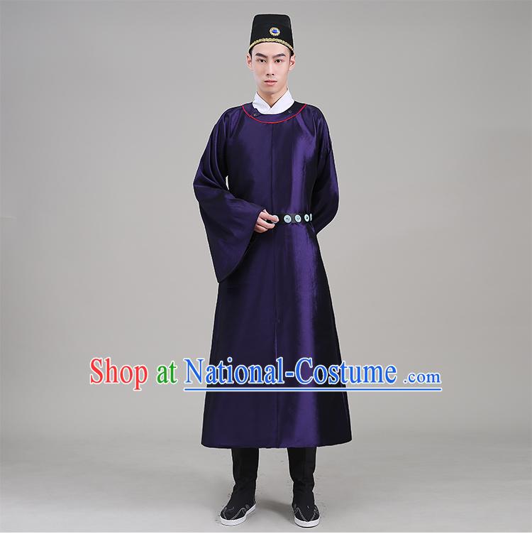 Tang Dynasty robes Traditional Regular Robe Tang Suit Cotton and linen Round Collar Round Neck attach collar Costume stage clothes Show Purple