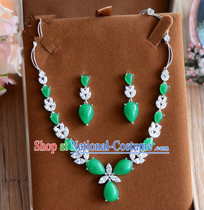 Traditional Jewelry Accessories, Palace Princess Wedding Accessories, Baroco Style Colorful Emerald Earrings and Necklace Set for Women