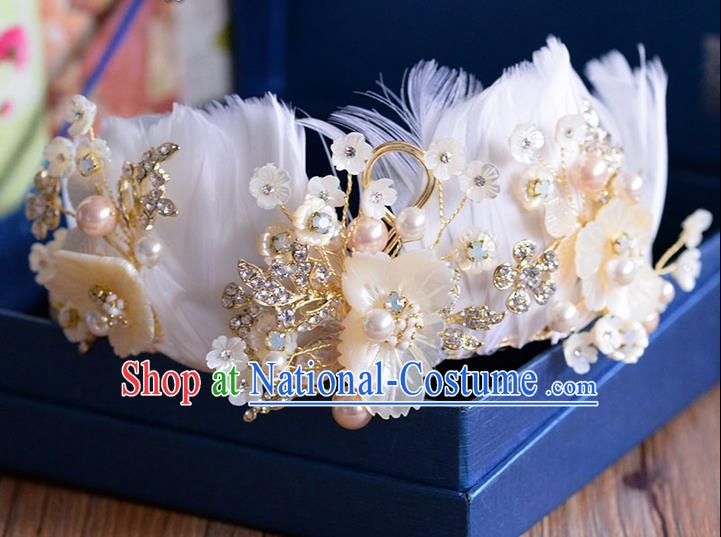 Traditional Jewelry Accessories, Palace Princess Bride Royal Crown, Engagement Royal Crown, Wedding Hair Accessories, Baroco Style Crystal Feather Pearl Headwear for Women