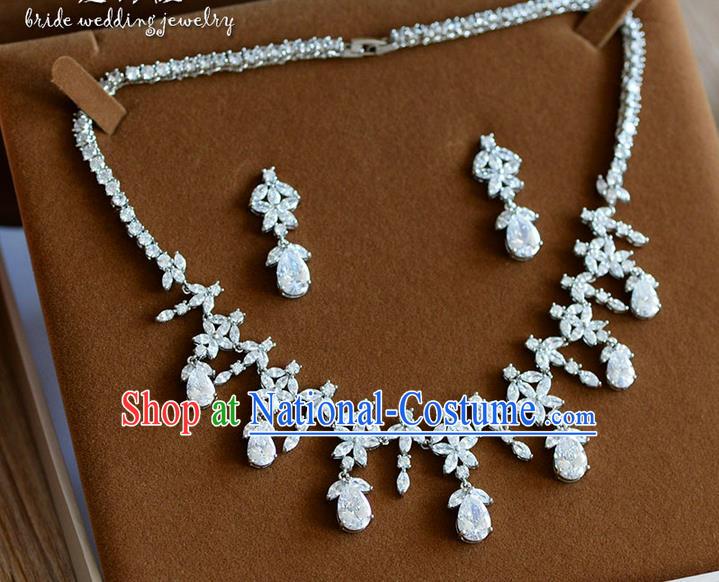 Traditional Jewelry Accessories, Palace Princess Earrings, Engagement Accessories Collar, Earrings, Necklace, Wedding Accessories, Baroco Style Crystal Zircon Headwear Set for Women