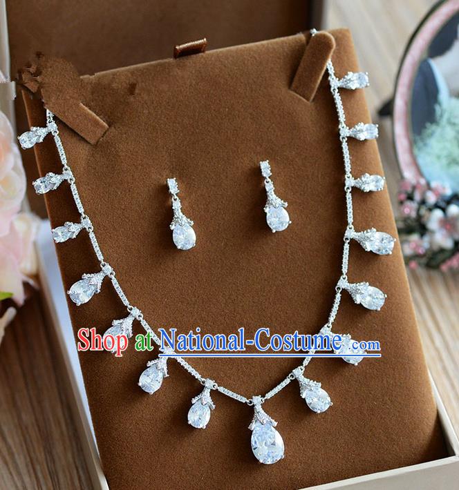 Traditional Jewelry Accessories, Palace Princess Earrings, Engagement Accessories Collar, Earrings, Necklace, Wedding Accessories, Baroco Style Crystal Zircon Headwear Set for Women