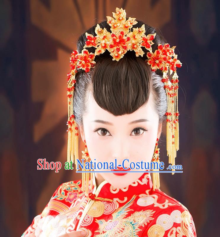 Chinese Ancient Style Hair Jewelry Accessories, Hairpins, Hanfu Xiuhe Suits Wedding Bride Headwear, Headdress, Imperial Empress Handmade Hair Fascinators for Women