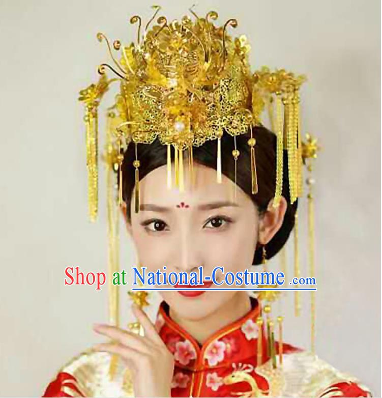 Chinese Ancient Style Hair Jewelry Accessories, Hairpins, Hanfu Xiuhe Suits Wedding Bride Headwear, Headdress, Imperial Empress Handmade Hair Fascinators for Women