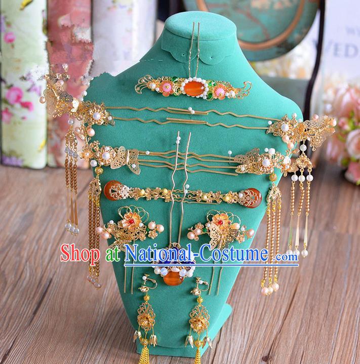 Chinese Ancient Style Hair Jewelry Accessories, Hairpins, Hanfu Xiuhe Suits Wedding Bride Headwear, Headdress, Imperial Empress Handmade Hair Fascinators for Women