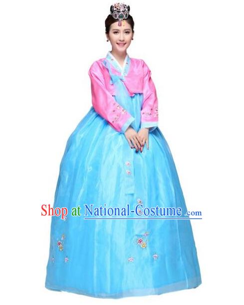 Korean Traditional Costumes Bride Dress Wedding Clothes Korean Full Dress Formal Attire Ceremonial Dress Court Stage Dancing Blue Top Red Skirt