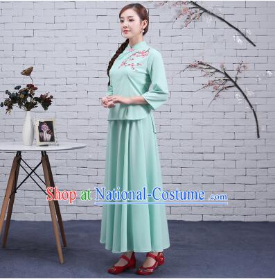 Chinese Traditional Women Clothes Green Min Guo Time Girl Women Clothing Stage Costumes Show