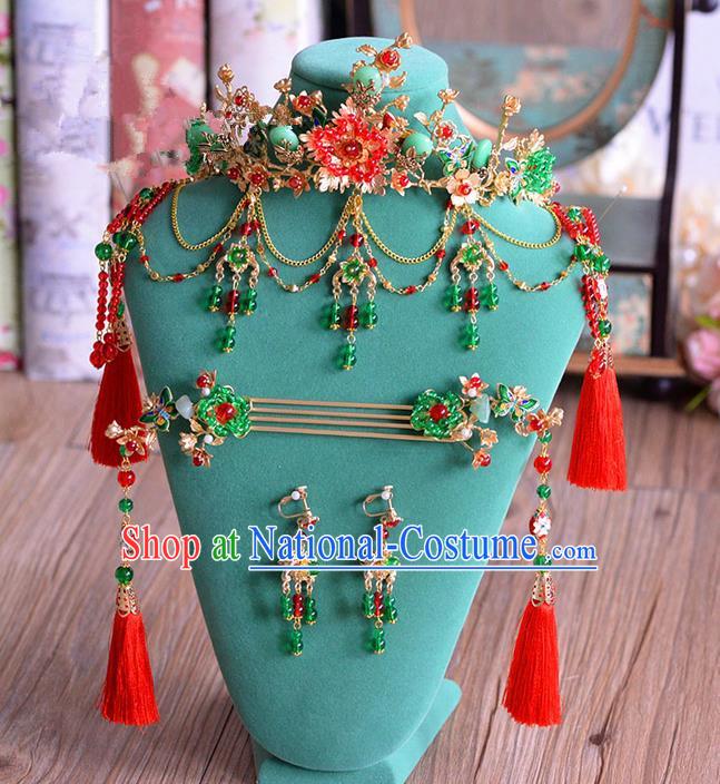 Chinese Ancient Style Hair Jewelry Accessories, Hairpins, Hanfu Xiuhe Suits Wedding Bride Headwear, Headdress, Imperial Empress Handmade Hair Fascinators Set for Women