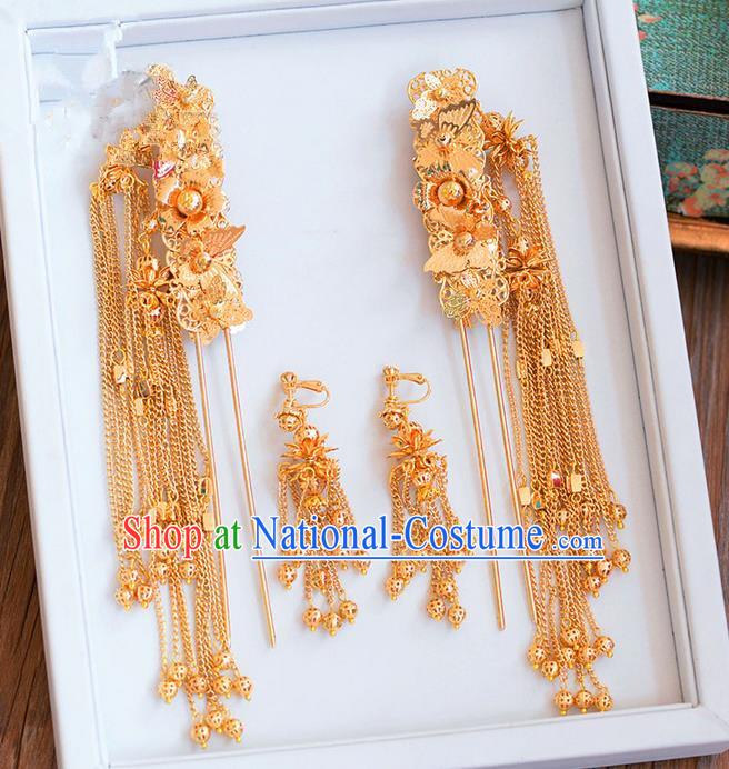 Chinese Ancient Style Hair Jewelry Accessories, Hairpins, Hanfu Xiuhe Suits Wedding Bride Headwear, Headdress, Imperial Empress Handmade Hair Fascinators Set for Women