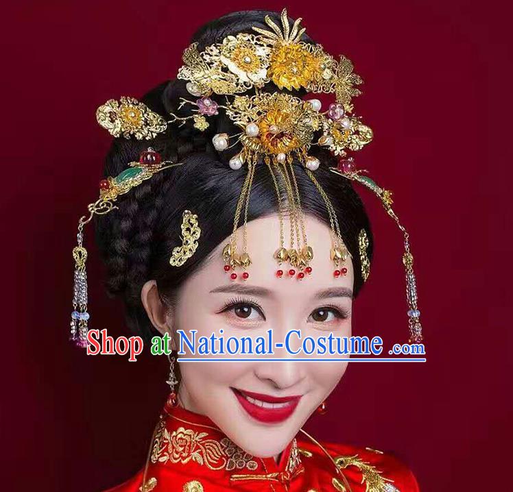 Chinese Ancient Style Hair Jewelry Accessories, Hairpins, Hanfu Xiuhe Suits Wedding Bride Headwear, Headdress, Imperial Empress Handmade Hair Fascinators Set for Women