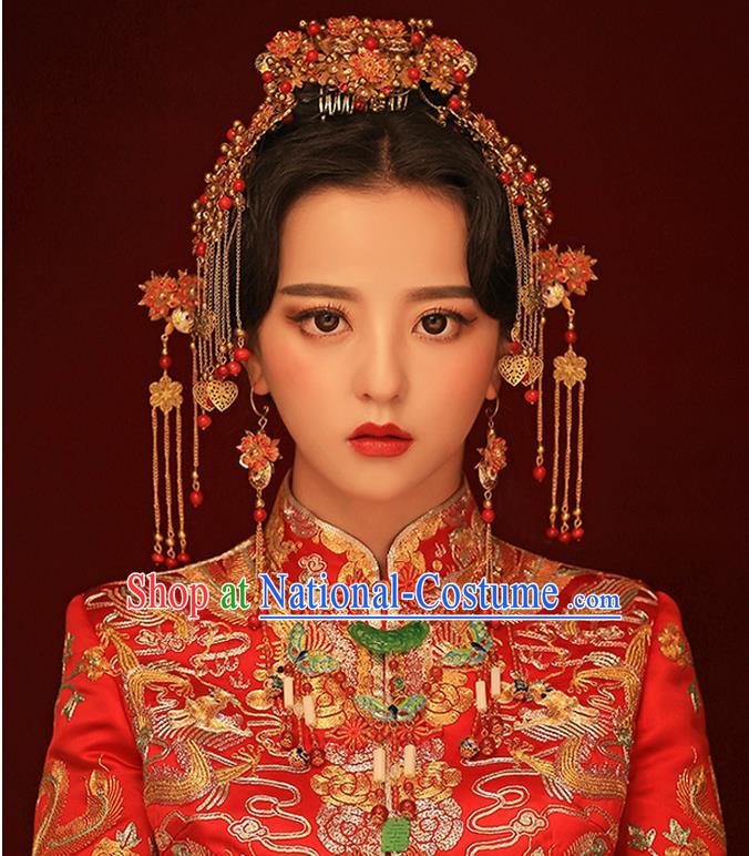 Chinese Ancient Style Hair Jewelry Accessories, Tang Dynasty Princess Hairpins, Hanfu Xiuhe Suits Wedding Bride Headwear, Headdress, Imperial Empress Handmade Hair Fascinators Set for Women